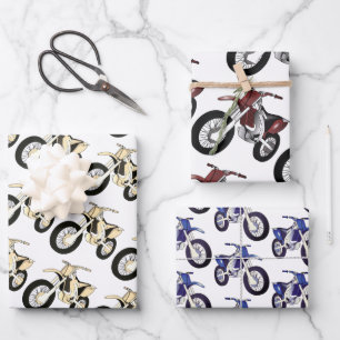 Papier d'emballage moto Dirt Bike vert, rouge, ble