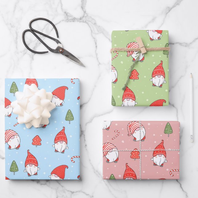 Papier d'emballage Nains de Noël  Ensemble de 3 (Recto)