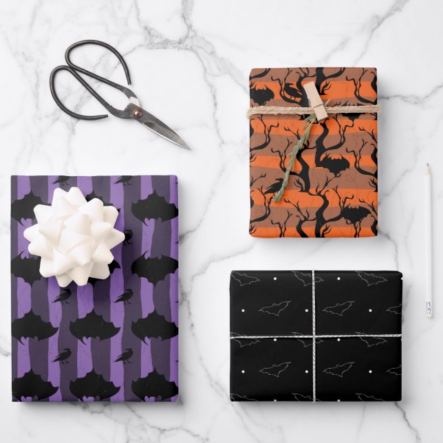 Papier d'emballage noir violet et orange Set de 3 (Recto)