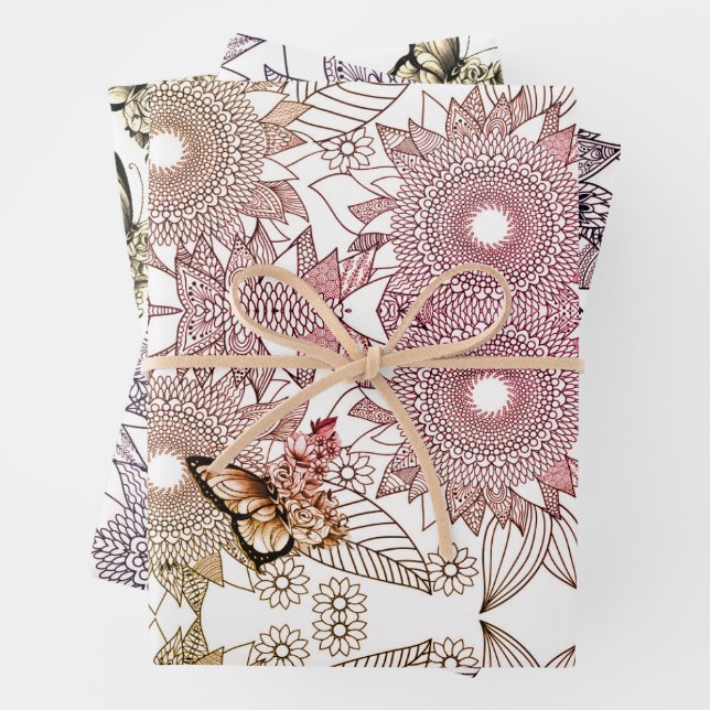 Papier d'emballage Papillon Mandala Couleurs Perso (En situation)