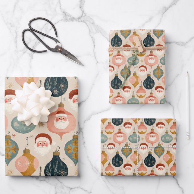 Papier d'emballage Pastel Retro Santa (Recto)