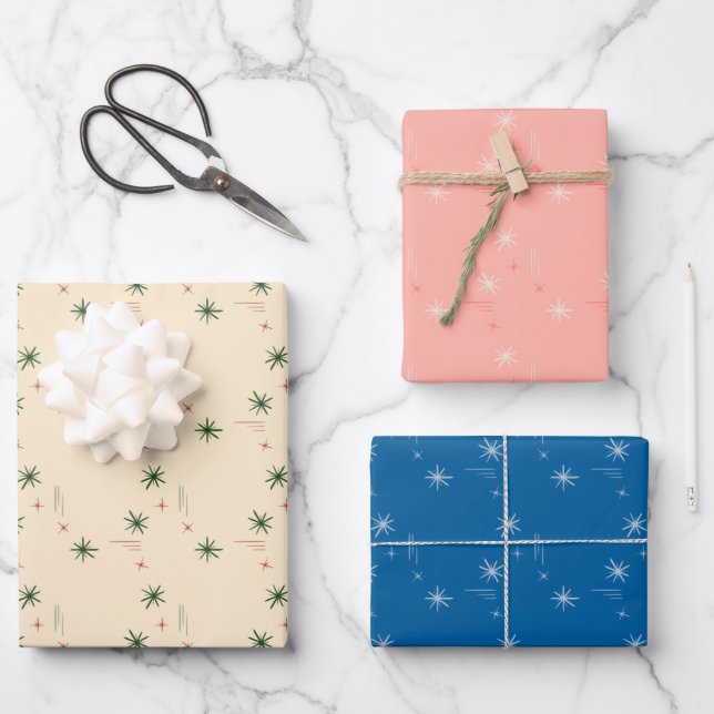 Papier d'emballage petites étoiles set de 3 (Recto)
