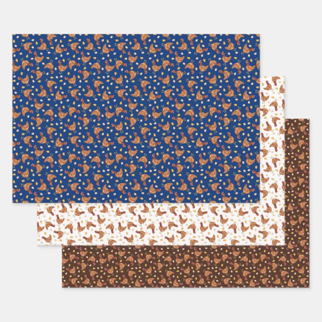 Papier d'emballage Poules et Œufs (Lot)