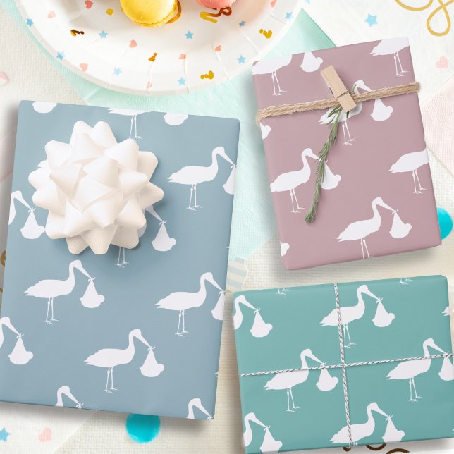 Papier d'emballage pour Baby Shower cigogne (Stork wrapping paper sheets just for you)