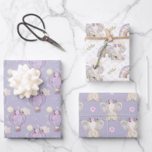 Papier d'emballage pour Baby Shower Fille Bébé Élé