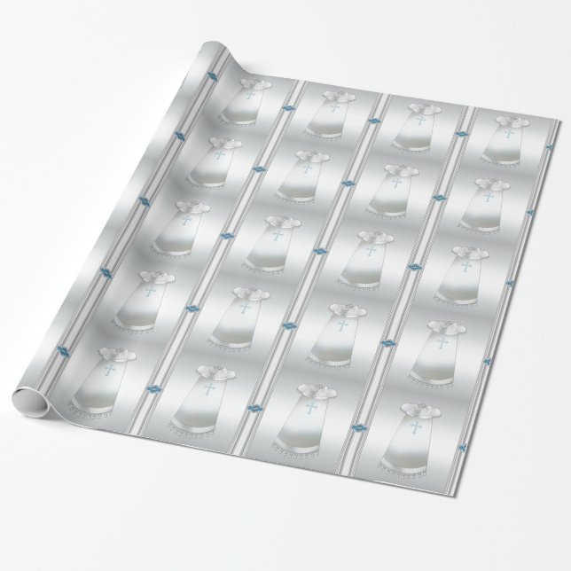 Papier d'emballage pour cadeau de baptême de garço (Déroulé)