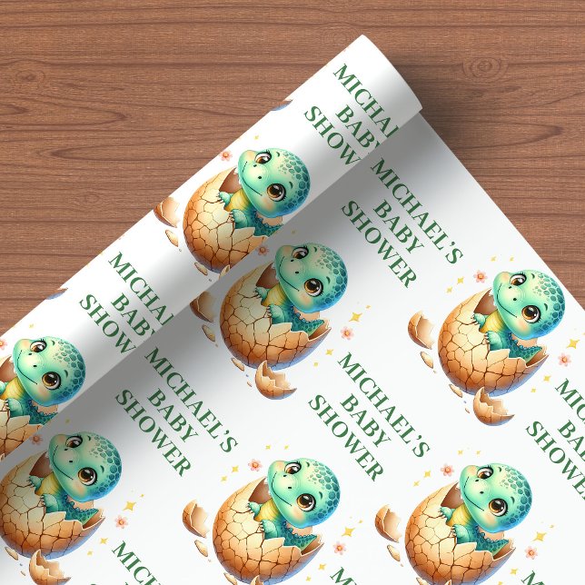 Papier d'emballage pour cadeau Dinosaure bébé mign (Sweet Baby Dino Shower Wrapping Paper Hatching Soon)
