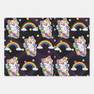 Papier d'emballage pour chat mignon Arc en ciel et