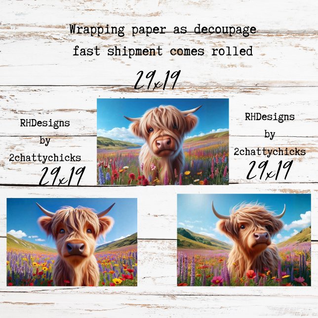 Papier d'emballage pour découpage 3 vaches des Hig (Créateur téléchargé)
