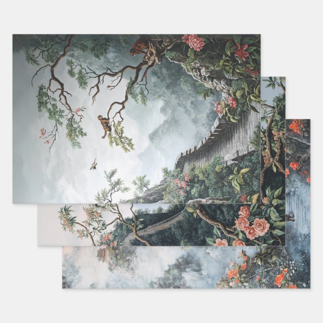 Papier d'emballage pour découpage inspiré de la ch (Lot)