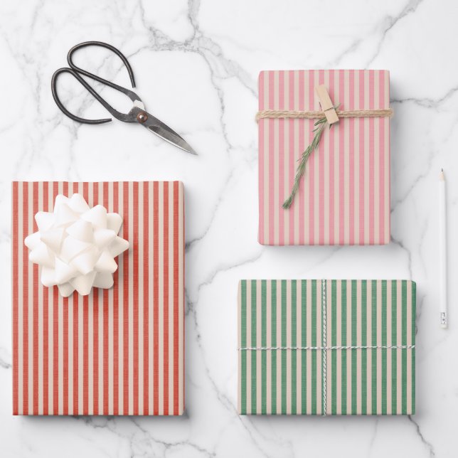Papier d'emballage rétro rayé bohème pour Noël (Recto)