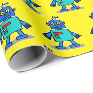 Papier d'emballage Robot Bleu, Emballage Cadeau Ro