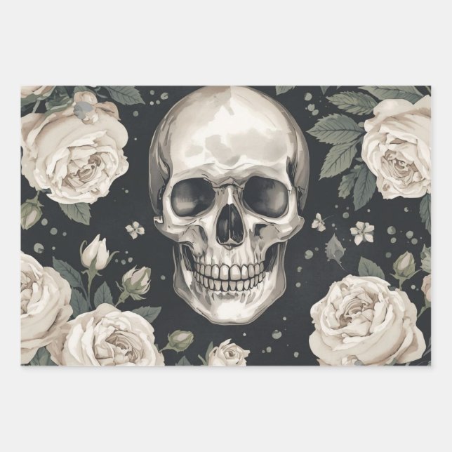Papier d'emballage Rose Blanche Crâne Set de 3 Got (Devant)
