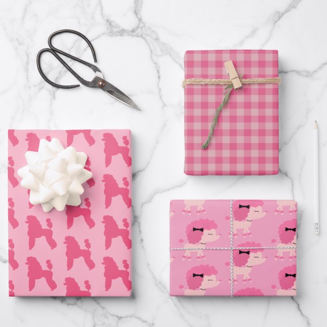 Papier d'emballage rose Paquet Caniche (Recto)