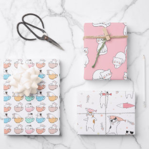 Papier d'emballage rose Party Cats