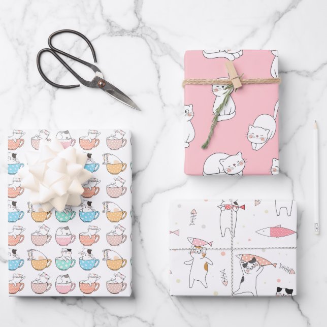 Papier d'emballage rose Party Cats (Recto)