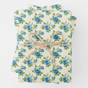 Papier d'emballage Roses Bleues