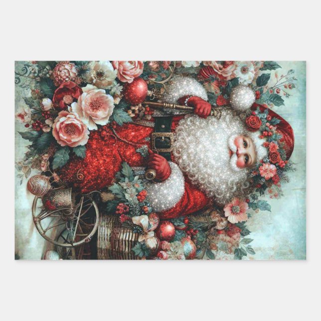Papier d'emballage Santa Floral Rustique Vibrant V (Devant)
