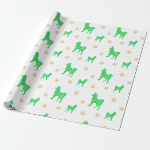 Papier d'emballage Shiba Inu - Cadeau minimal vert