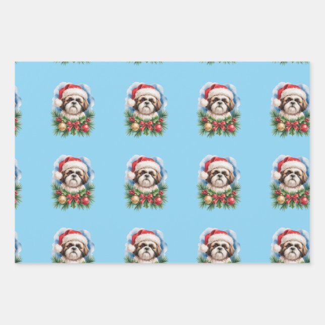 Papier d'emballage Shih Tzu pour Noël  (Devant 3)