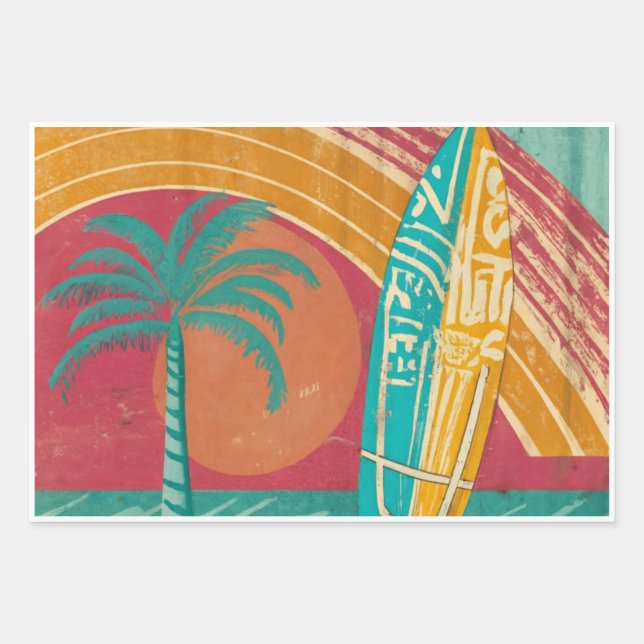 PAPIER D'EMBALLAGE SURF ET PLAGE DESIGN  (Devant)