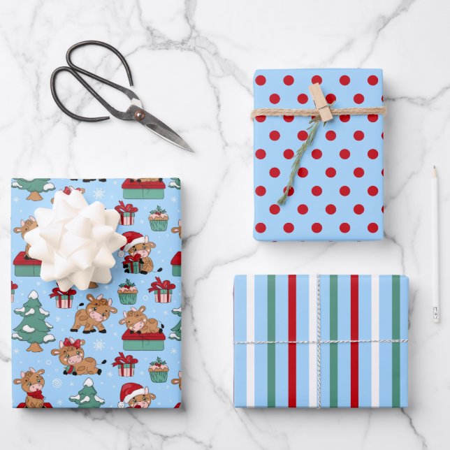 Papier d'emballage Taureau de Noël Set de 3 (Recto)