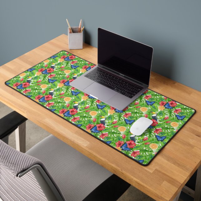 Papier d'emballage Toucan et fleurs tropicales (Bureau 2)