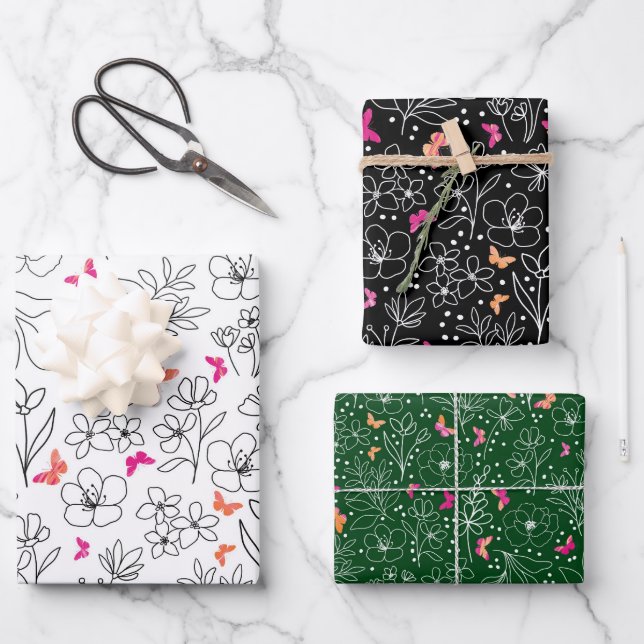 papier d'emballage trio de papillons (Recto)