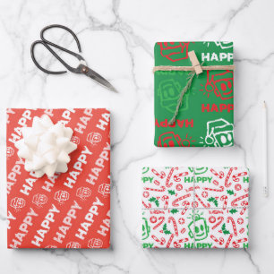 Papier d'emballage varié de Noël JOYEUX