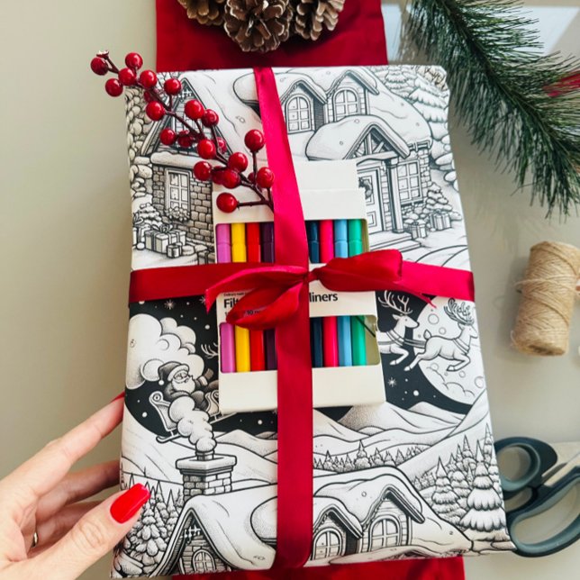 Papier d'enrobage de la page de coloriage de Noël (Wrap up your festive season with our enchanting Christmas-Themed Coloring Page Wrapping Paper!  )