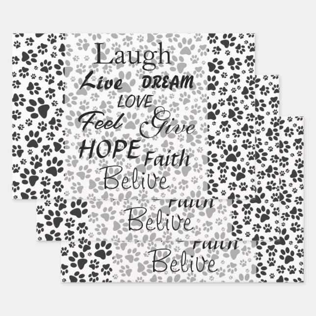 Papier d'enveloppement à points Polka noir et blan (Lot)