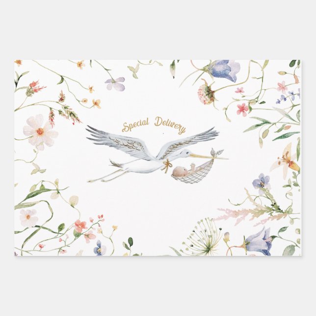 Papier d'enveloppement de Baby shower de ruban Fle (Devant)