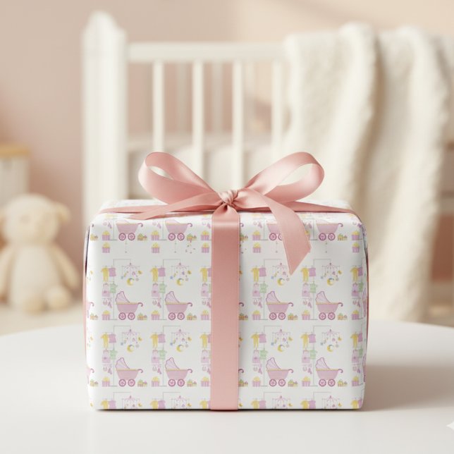 Papier d'enveloppement de Baby shower rose (Baby Shower Wrapping Paper )