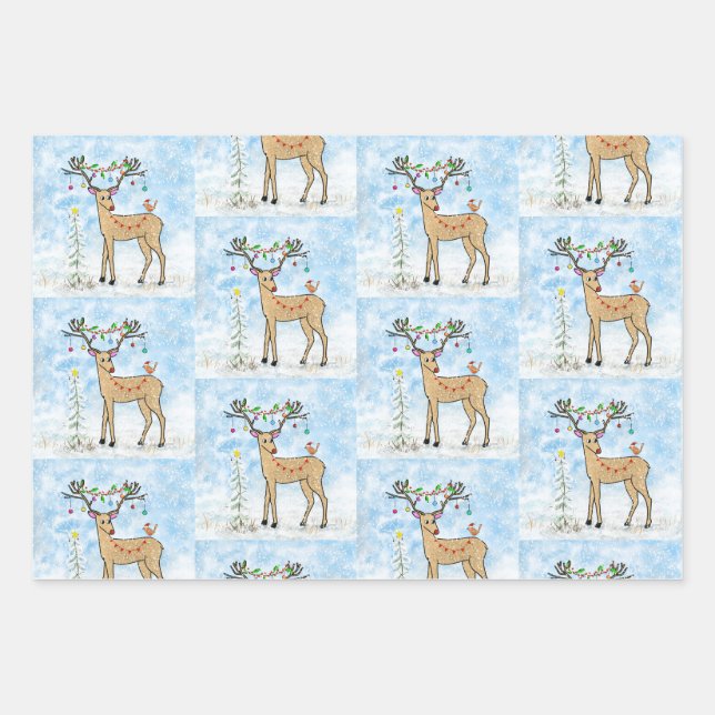 Papier d'enveloppement de cerfs de Noël (Devant)