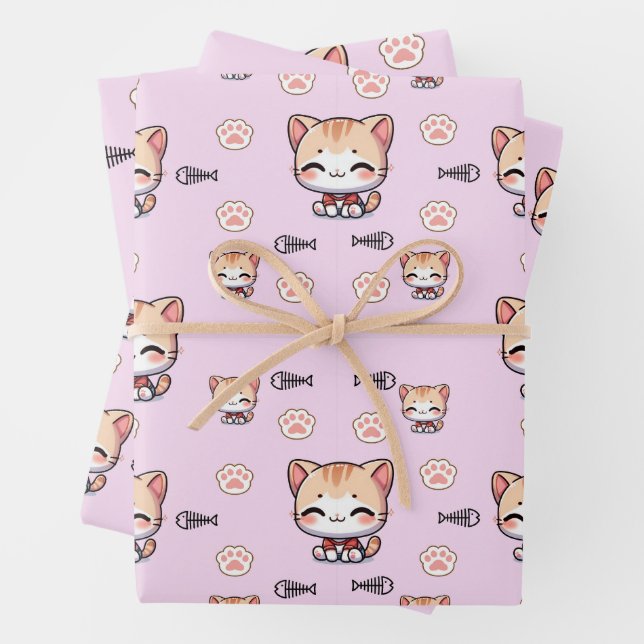 Papier d'enveloppement de chats roses (En situation)