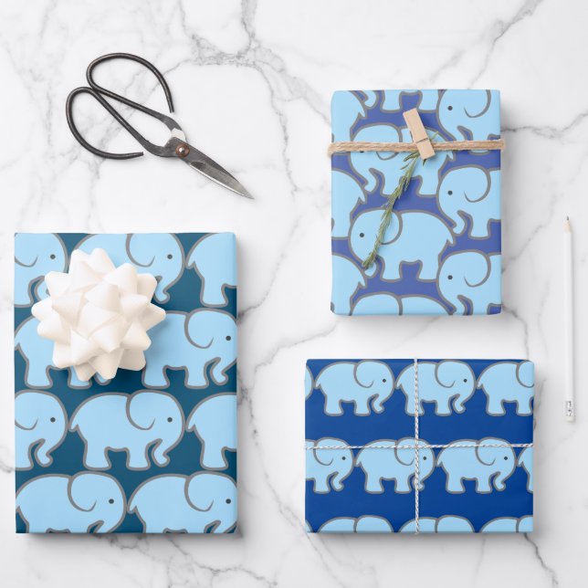 Papier d'enveloppement de design Blue Elephants (Recto)