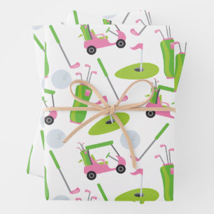 Papier d'enveloppement de golf rose et vert