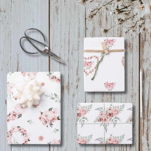 Papier d'enveloppement de la journée Floral Boho V (Floral Heart Wrapping Paper )
