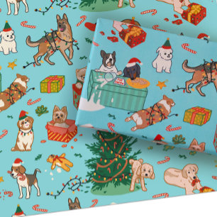 Papier d'enveloppement de Noël - Chiens mignons am