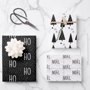 Papier d'enveloppement de Noël noir et blanc