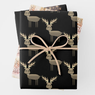 Papier d'enveloppement de Noël pour cerfs de Noir