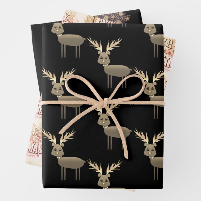 Papier d'enveloppement de Noël pour cerfs de Noir  (En situation)