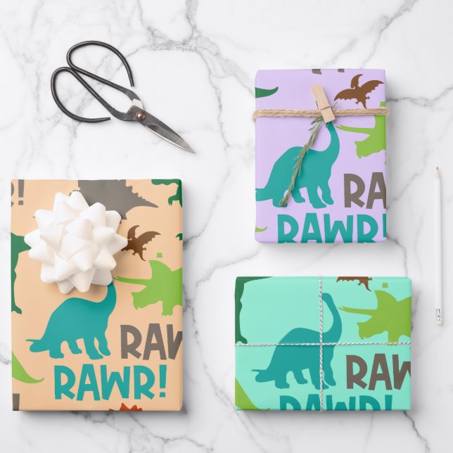 Papier d'enveloppement de Noël rétro Dinosaur - Vi (Recto)