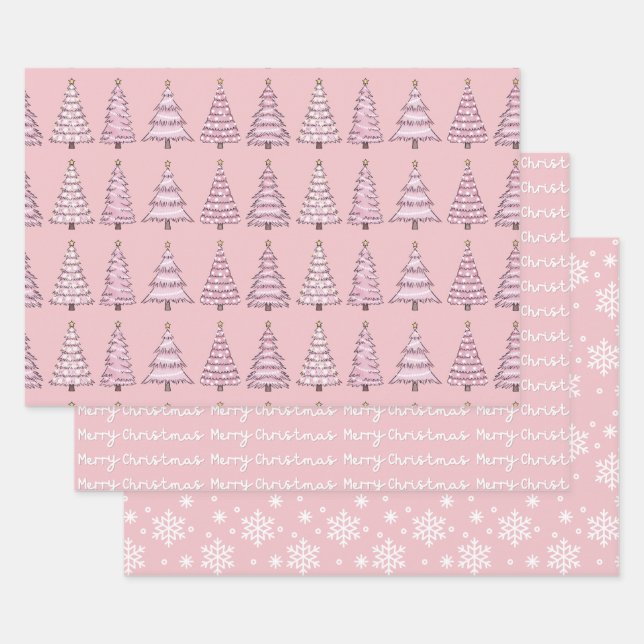 Papier d'enveloppement de Noël rose série de 3 (Lot)