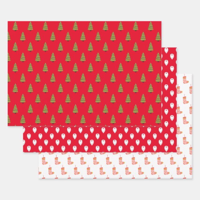 Papier d'enveloppement de Noël rouge et blanc du P (Lot)