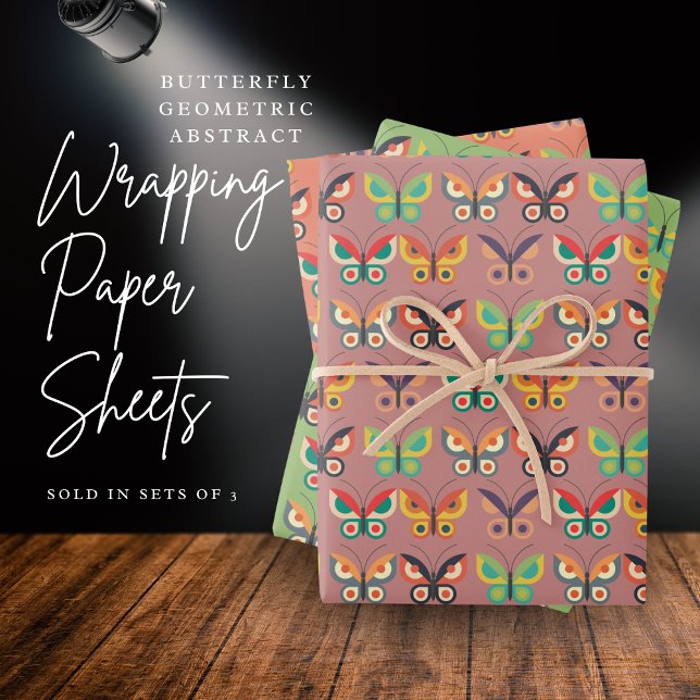 Papier d'enveloppement de papillon rétro gras (Butterfly Geometric Abstract Wrapping Paper Sheets)