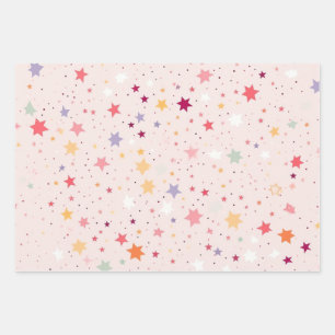 Papier d'enveloppement des étoiles roses (Jeu de 3
