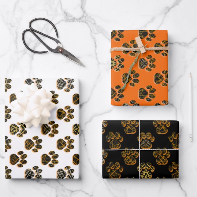 Papier d'enveloppement d'Halloween de pattes d'ani (Recto)