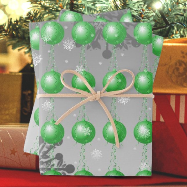 Papier d'enveloppement d'ornement de Noël fantaisi (Green Fancy Ornament Wrapping Paper)