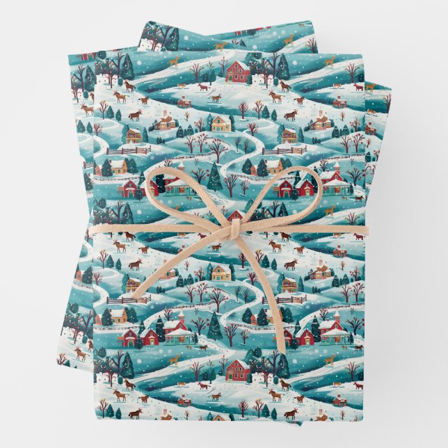 Papier d'enveloppement du village de Noël (En situation)